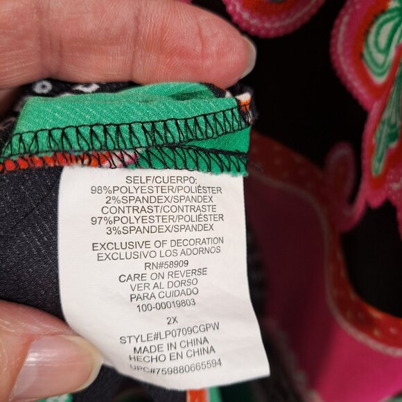 Gibson Latimer Women 2X Plus Top Tunic 3/4 Sleeve Multicolor V-Neck Tie Boho - Picture 6 of 10